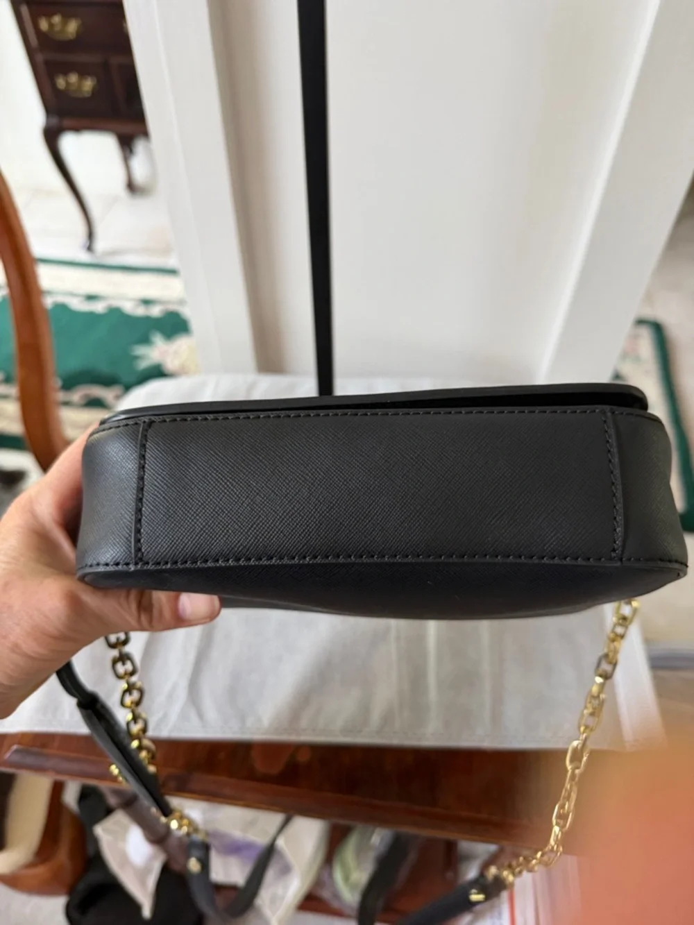 Tory Burch Black Leather Crossbody with Gold Chain Strap